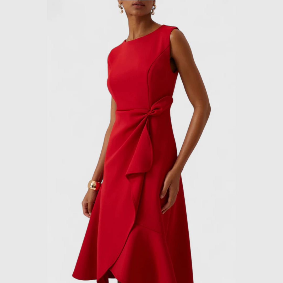 Elegant Draped Women's Asymmetric Midi Dress