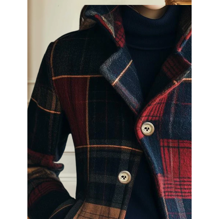 Classic Women's Plaid Stand-Collar Jacket - Timeless Elegance