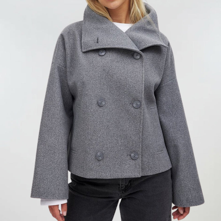 Warm Women's Short Coat - Double-Breasted and Lightly Lined