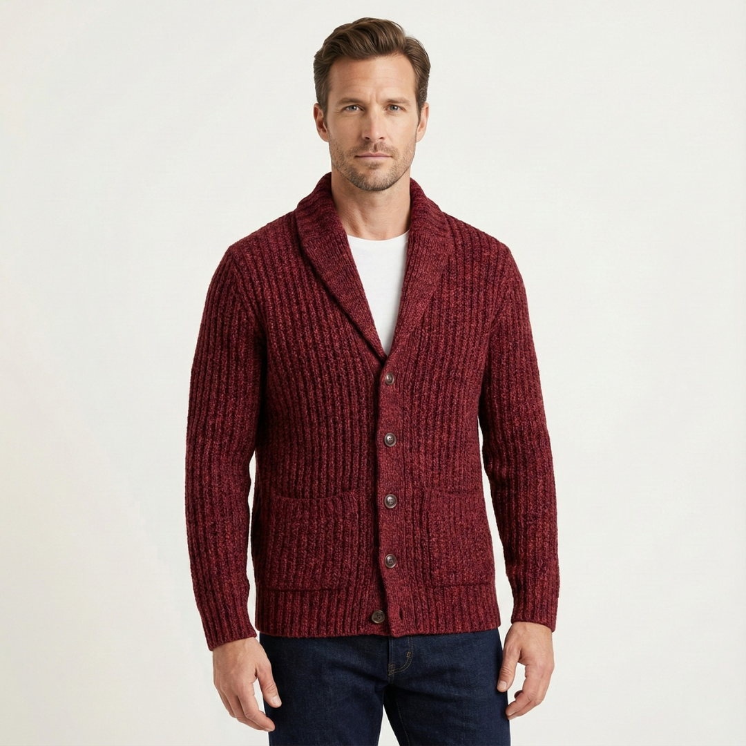 Warm Chunky Knit Men's Shawl Collar Cardigan