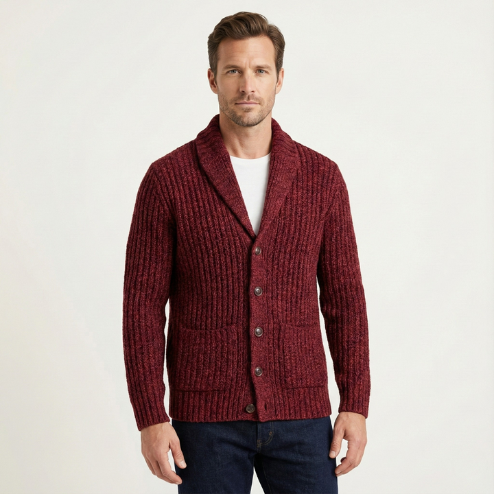 Warm Chunky Knit Men's Shawl Collar Cardigan