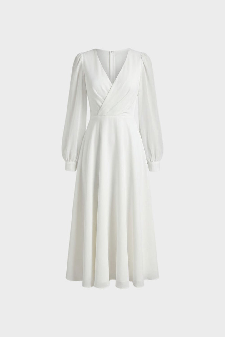Elegant V-Neck Women's Long Sleeve Midi Dress