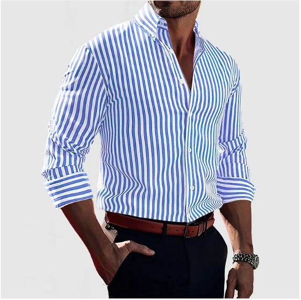 Striped Men's Business Shirt Slim Fit - Classic Elegant Long Sleeve