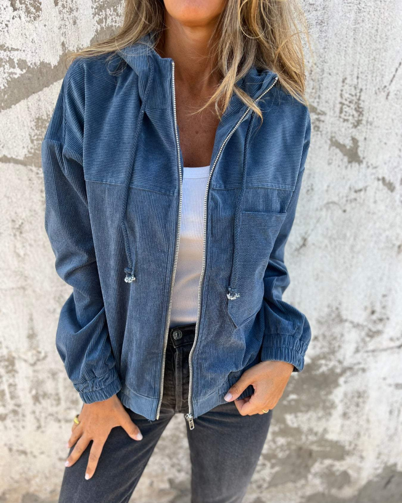 Women's Warm Corduroy Zip-Up Hoodie Jacket