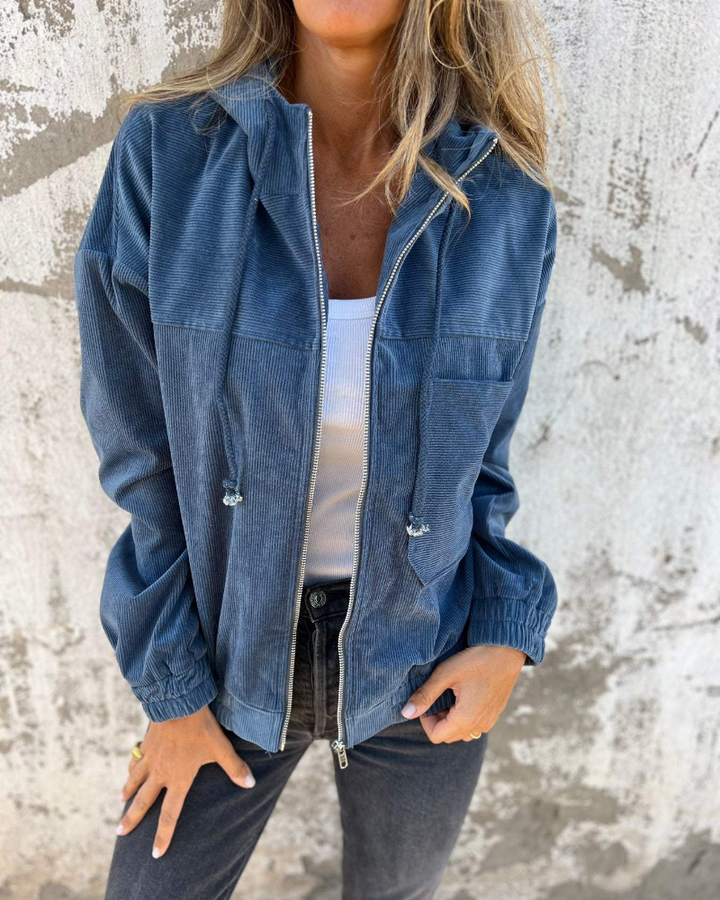 Women's Warm Corduroy Zip-Up Hoodie Jacket