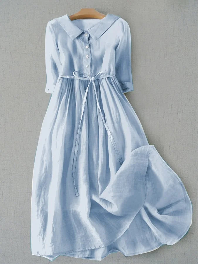 Elegant Short-Sleeve Women's Dress with Waist Bow