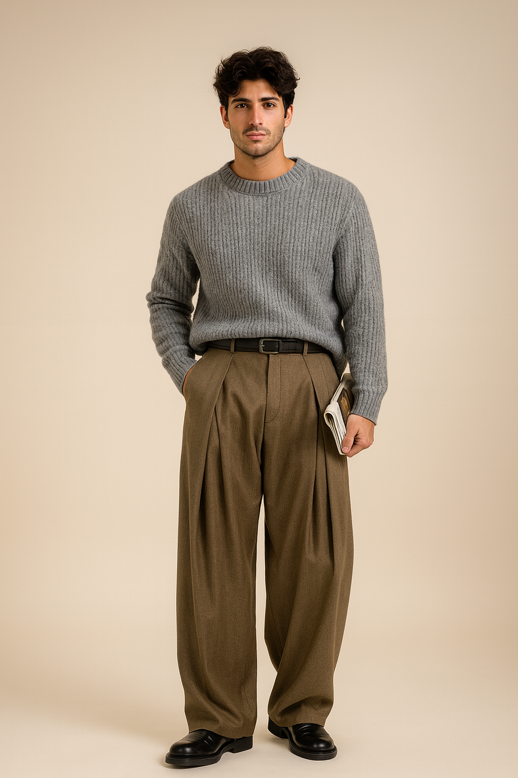 Men's Elegant High-Waisted Pleated Dress Pants