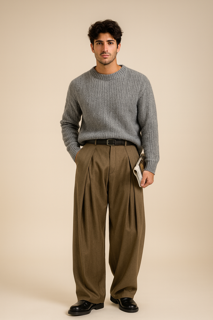 Men's Elegant High-Waisted Pleated Dress Pants