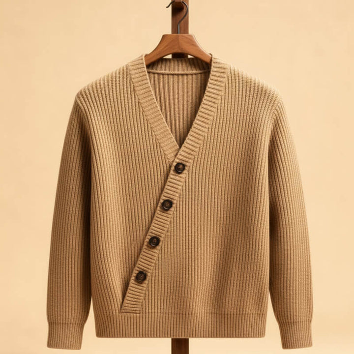 Men's Ribbed Knit V-Neck Cardigan - Soft and Versatile