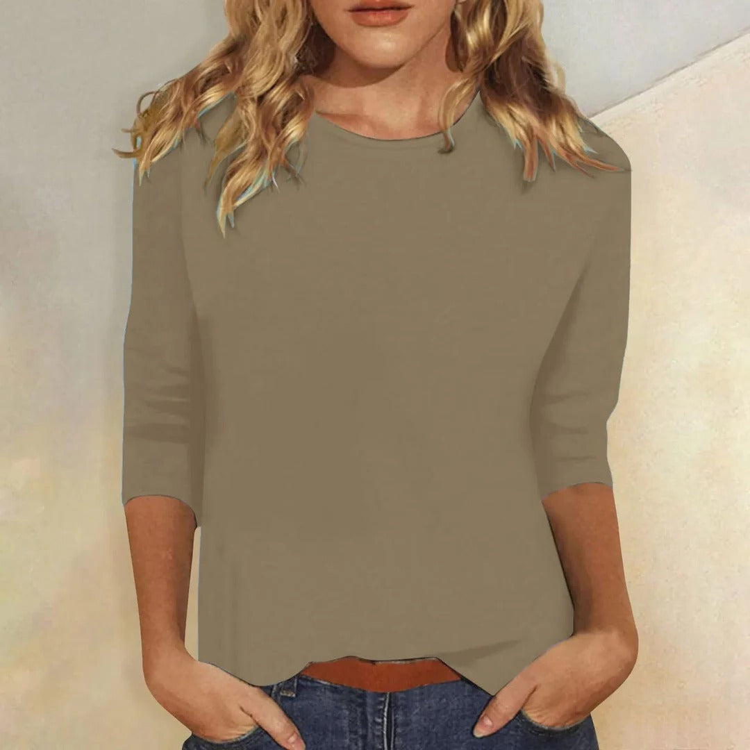 Casual Women's Crew Neck 3/4 Sleeve Everyday Top