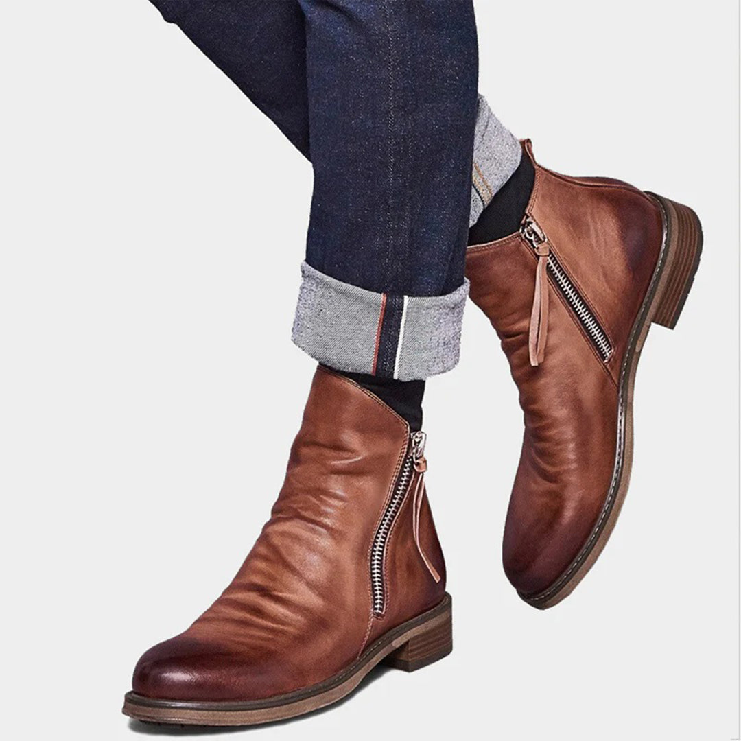 Men's Comfortable PU Leather Boots with Zipper - Non-Slip and Breathable