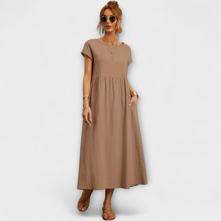 Elegant Women's Spring Dress with Flowing Silhouette - Light and Airy