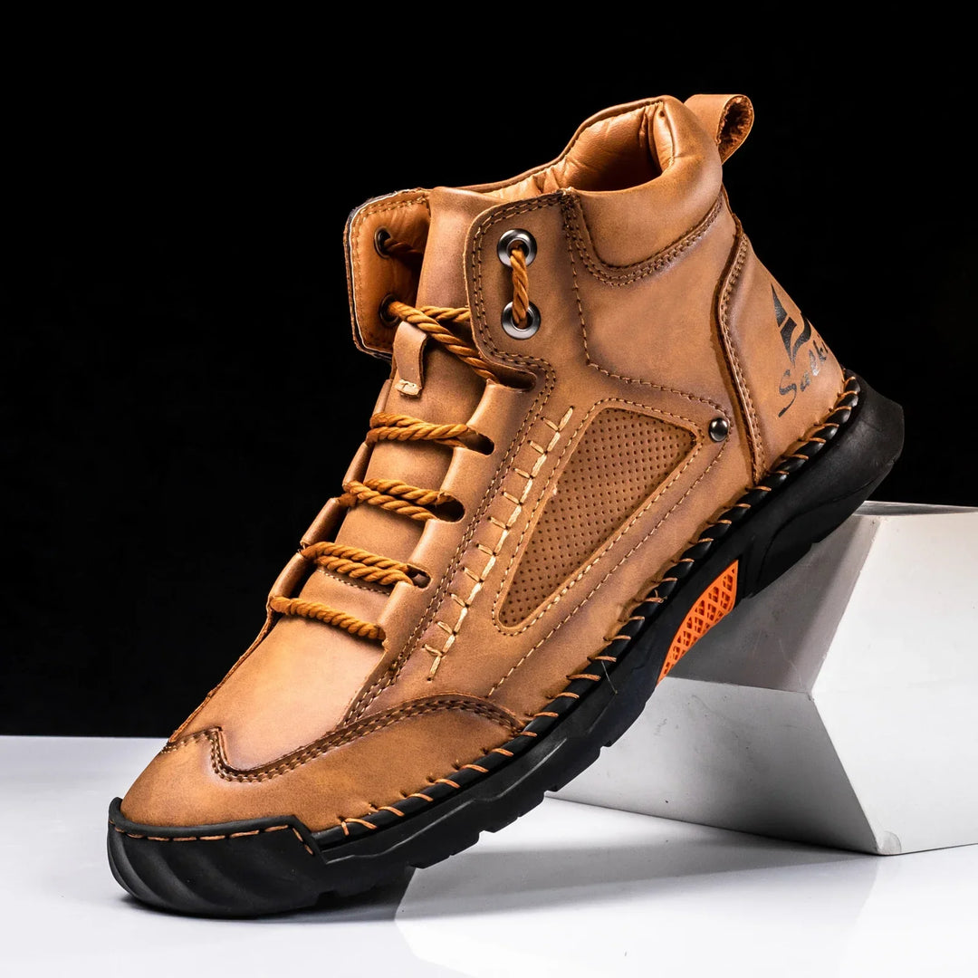 Men's Premium Leather High-Top Sneakers - Waterproof and Breathable