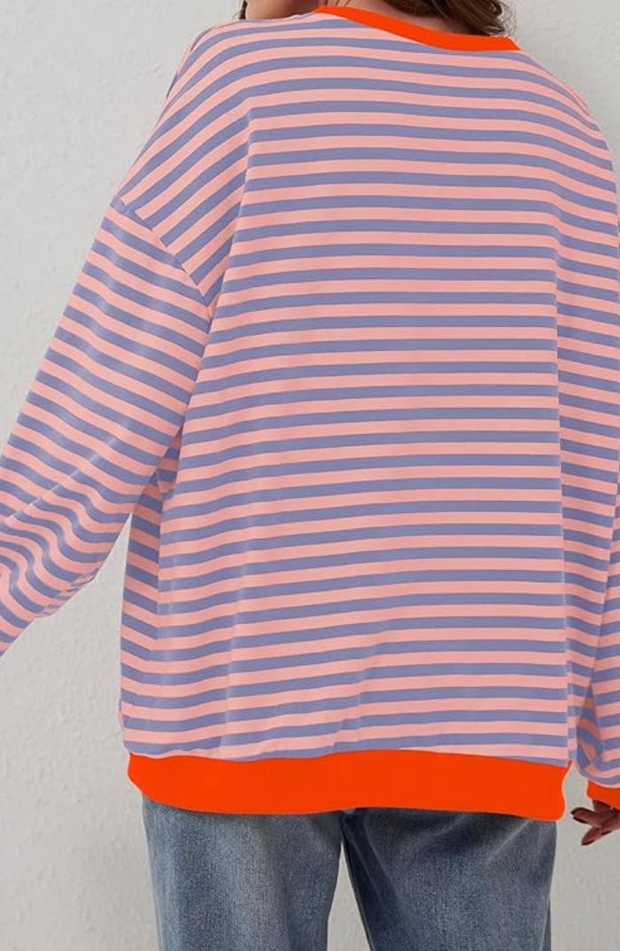 Women's Striped Oversized Sweatshirt - Casual Pullover with Contrast Accents
