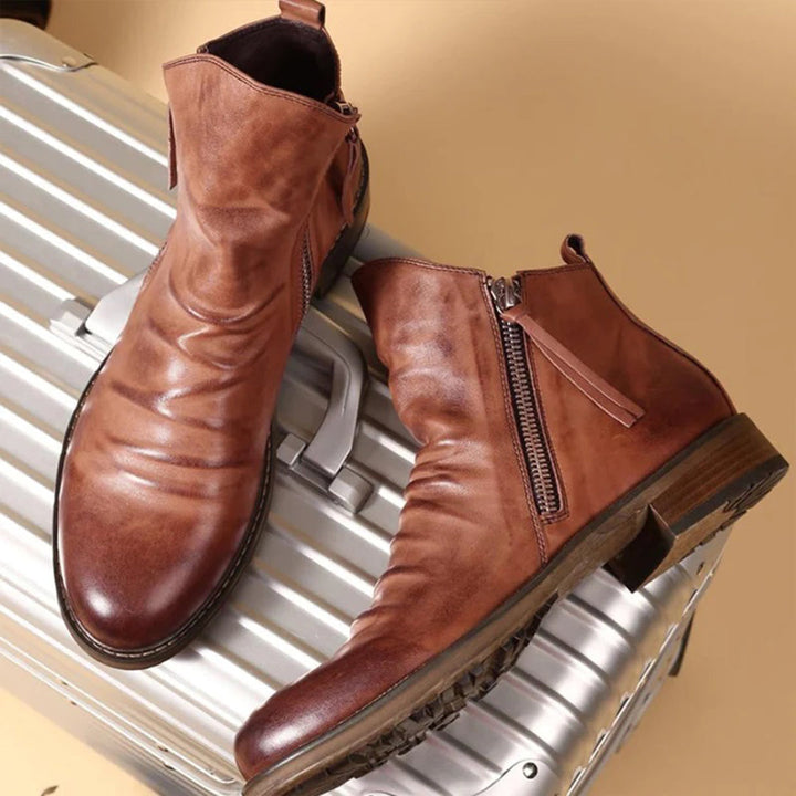Men's Comfortable PU Leather Boots with Zipper - Non-Slip and Breathable