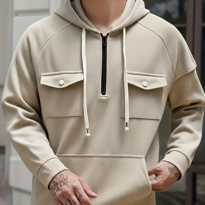 Men's Quarter-Zip Hoodie with Chest Pockets