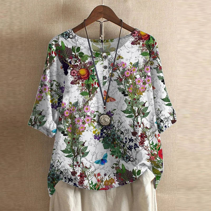 Elegant Retro-Inspired Women's Floral Blouse