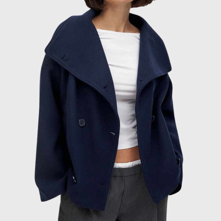 Warm Women's Short Coat - Double-Breasted and Lightly Lined