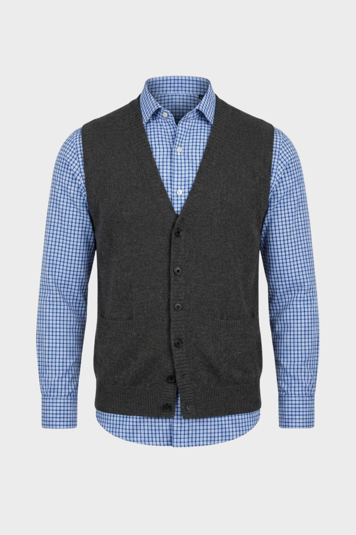Classic V-Neck Men's Knit Vest with Button Front