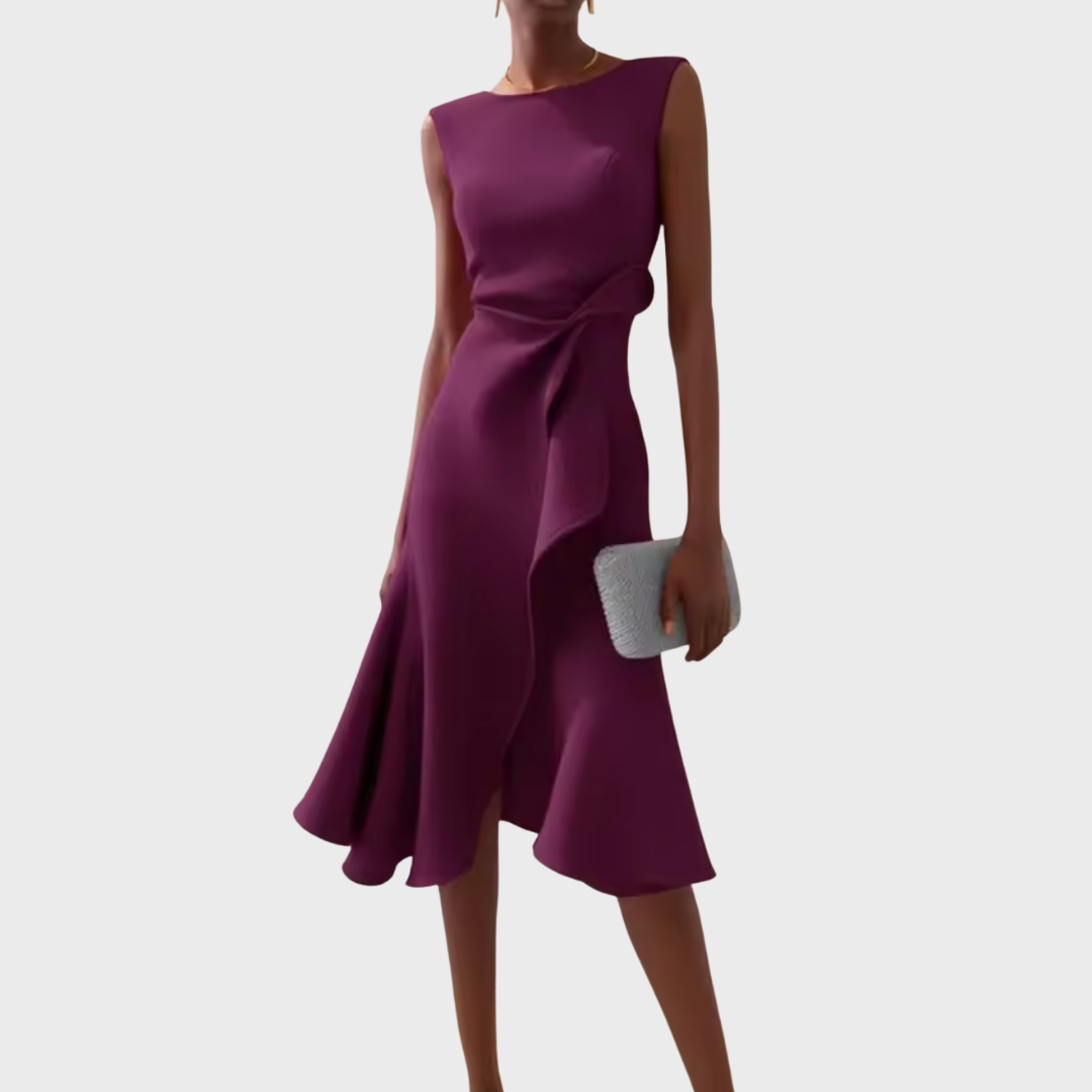 Elegant Draped Women's Asymmetric Midi Dress
