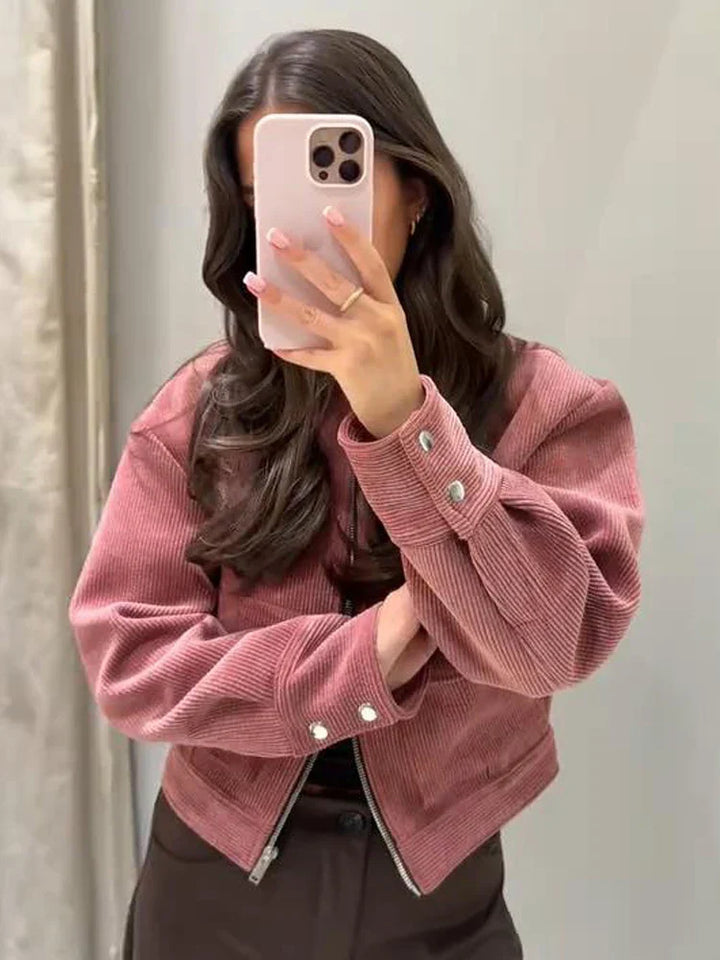 Stylish Cropped Zip-Up Women's Bomber Jacket
