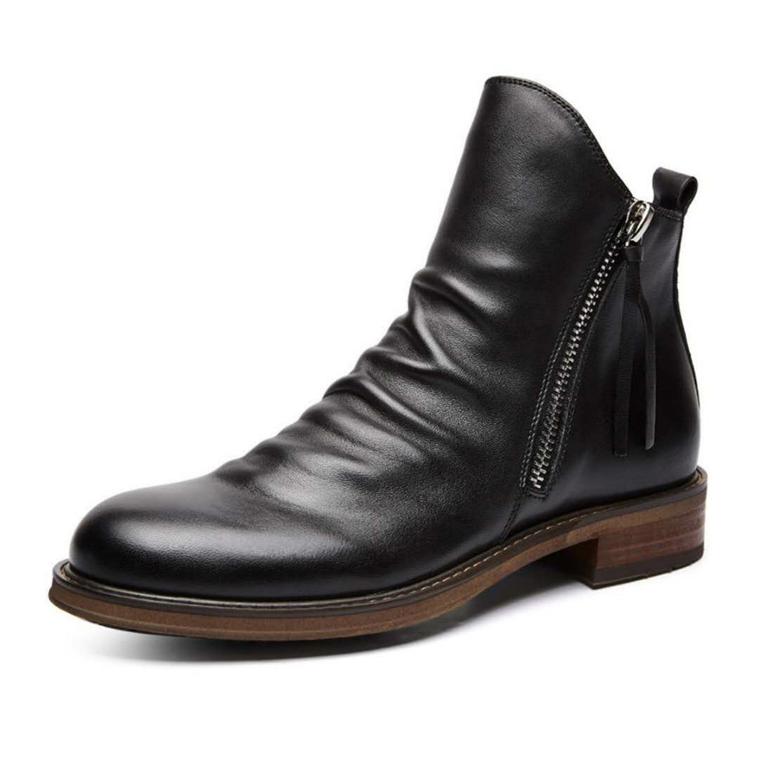 Men's Comfortable PU Leather Boots with Zipper - Non-Slip and Breathable