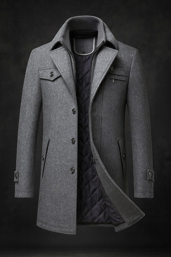 Men's Winter Coat with Textured Collar - Warm Lined and Durable