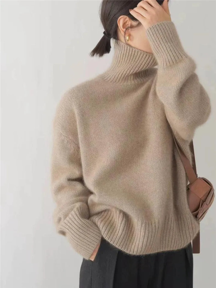 Elegant Women's Cashmere Turtleneck Sweater with High Collar