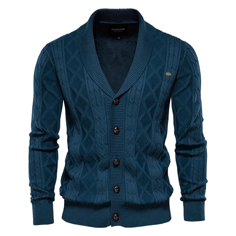 Men's Knit Cardigan with Shawl Collar - Soft Cotton and Elegant Fit