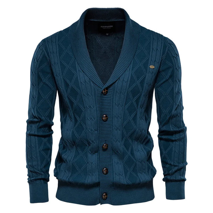 Men's Knit Cardigan with Shawl Collar - Soft Cotton and Elegant Fit