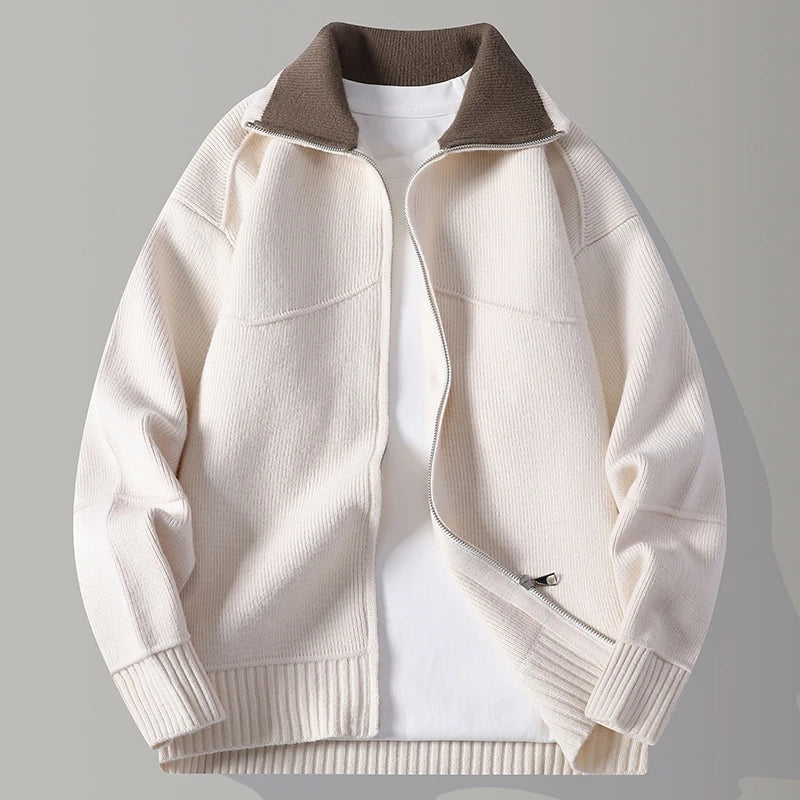 Men's Knit Zip Cardigan with Mock Neck for Business and Casual Wear