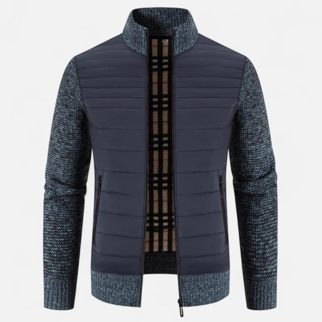 Men's Warm Fleece Patchwork Jacket with Stand Collar