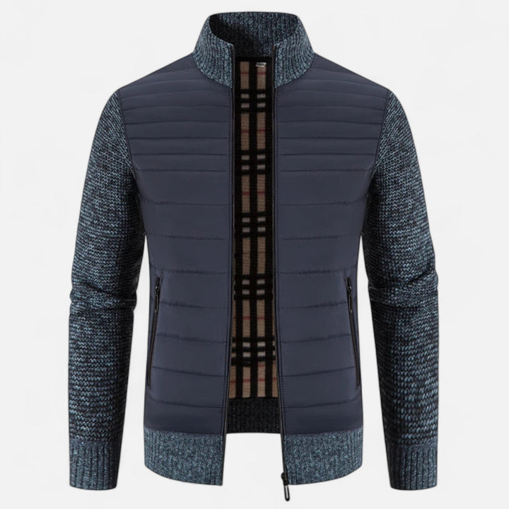 Men's Warm Fleece Patchwork Jacket with Stand Collar