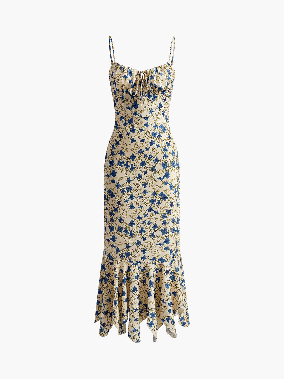 Elegant Printed Women's Maxi Dress with Knotted Irregular Hem