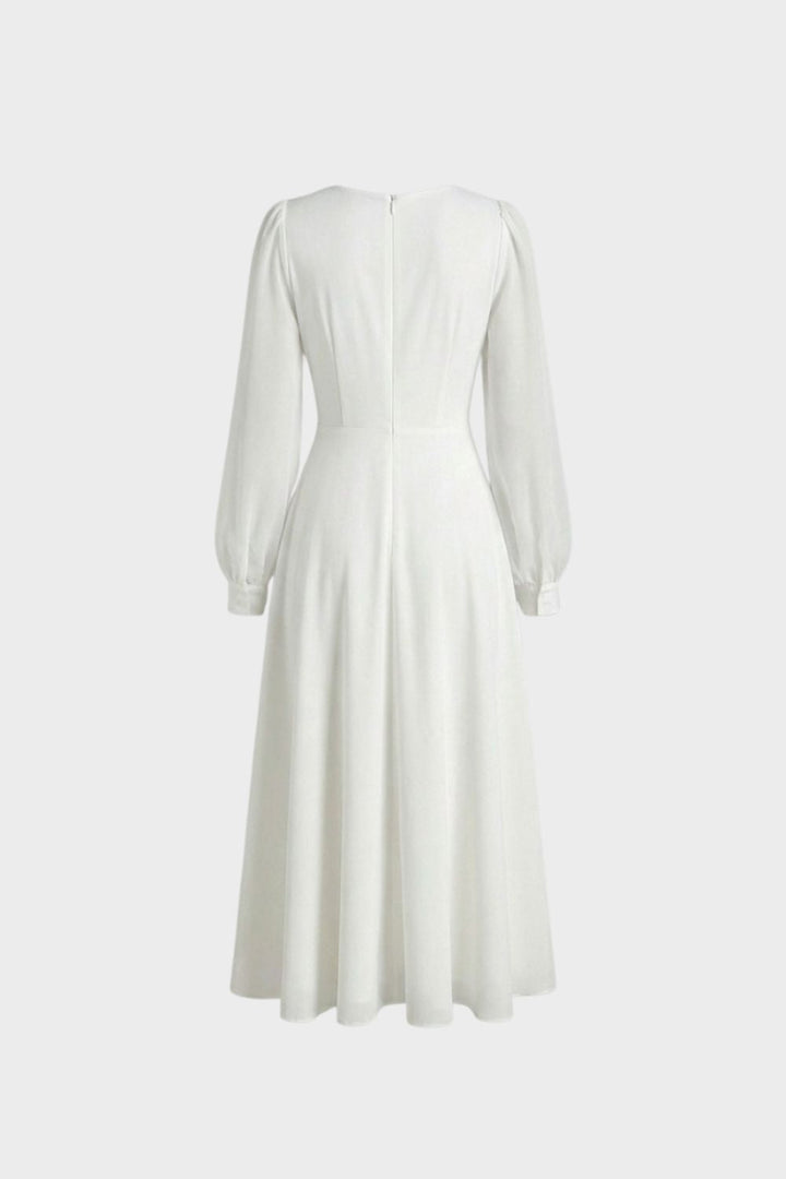 Elegant V-Neck Women's Long Sleeve Midi Dress