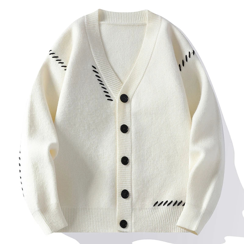 Structured Men's Sweater with Signature Embroidery Pattern - Lightweight Warmth