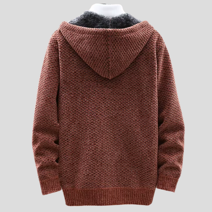Men's Knit Hoodie with Fleece Lining and Zipper
