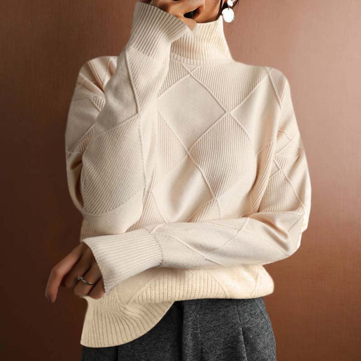 Structured Women's Turtleneck Sweater with Geometric Pattern - Soft and Elegant