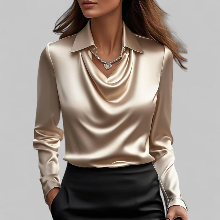 Elegant Satin Waterfall Neckline Women's Blouse