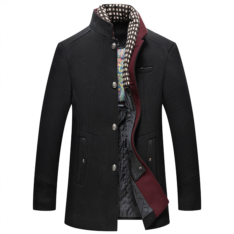 Men's Elegant Wool Coat with Stand Collar