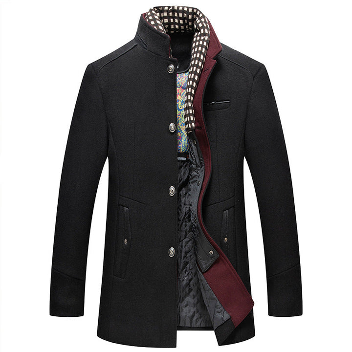 Men's Elegant Wool Coat with Stand Collar