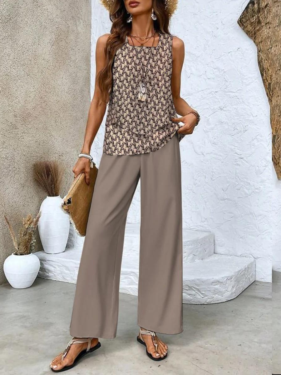 Elegant Layered Wide Leg Women Two Piece Summer Set
