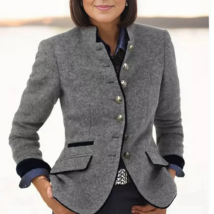 Elegant Women's Blazer Jacket with Contrast Trim - Tailored Fit