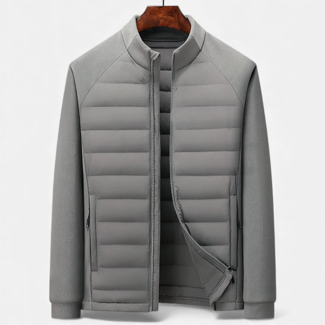 Quilted Warm Men's Down Jacket with Stand Collar
