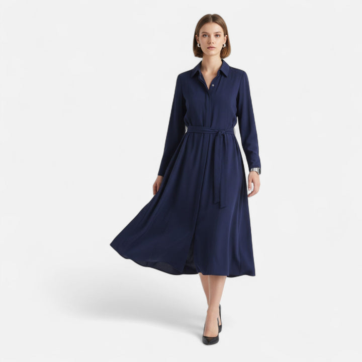 Elegant Slim-Fit Women's Midi Shirt Dress with Belt