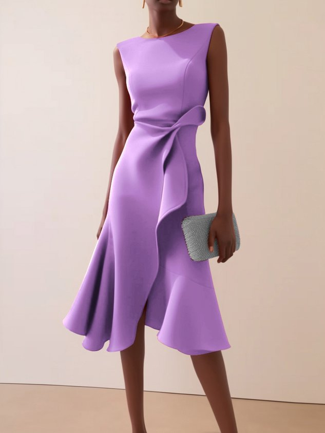 Elegant Draped Asymmetrical Women's Midi Dress