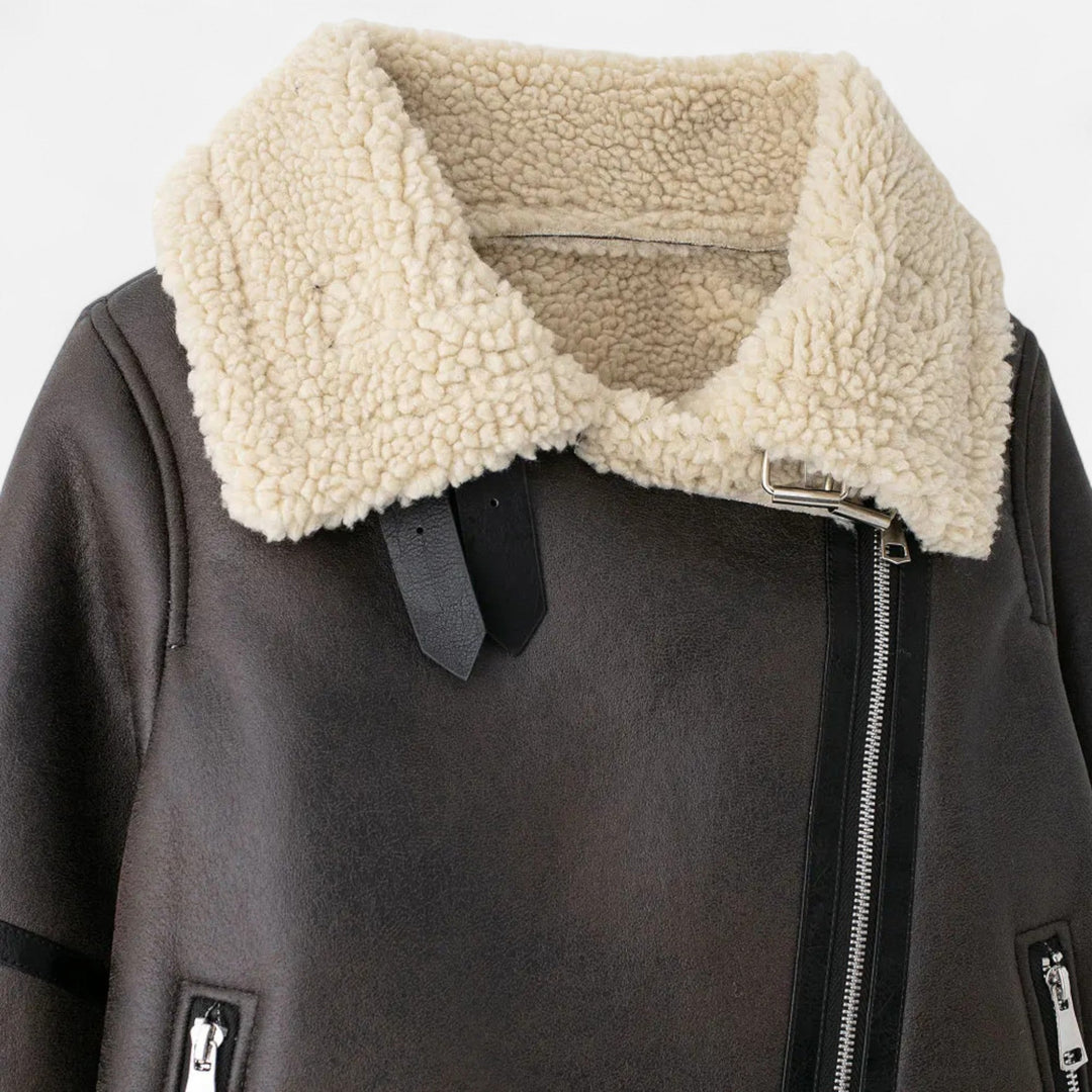 Elegant Fitted Women's Suede Leather Jacket