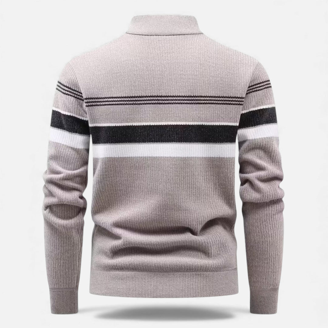 Men's Thick Striped Half-Zip Knit Sweater