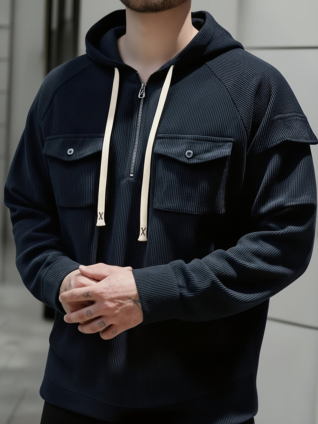 Men's Quarter-Zip Hoodie with Chest Pockets
