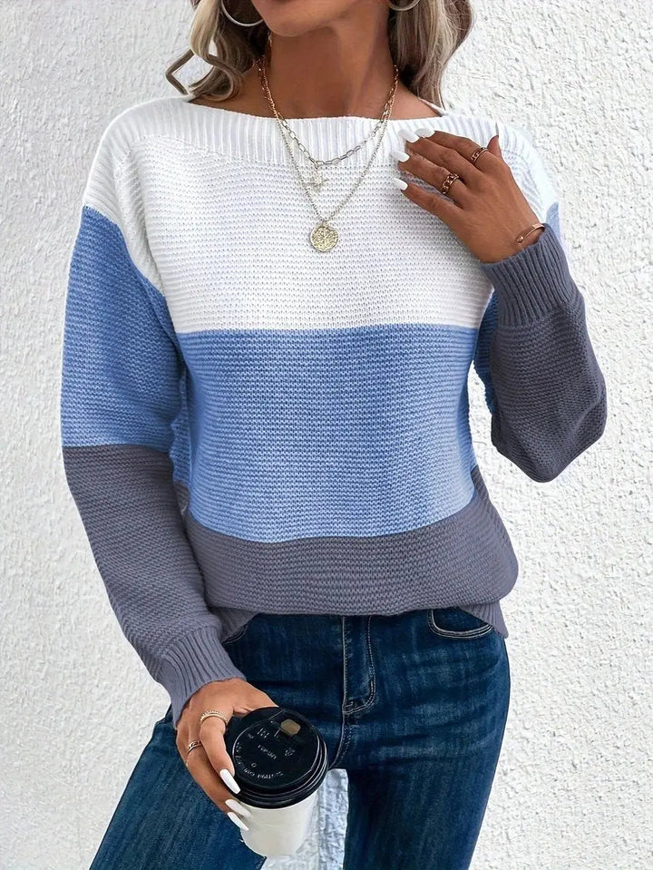 Relaxed Colour Block Women's Knit Sweater Jumper